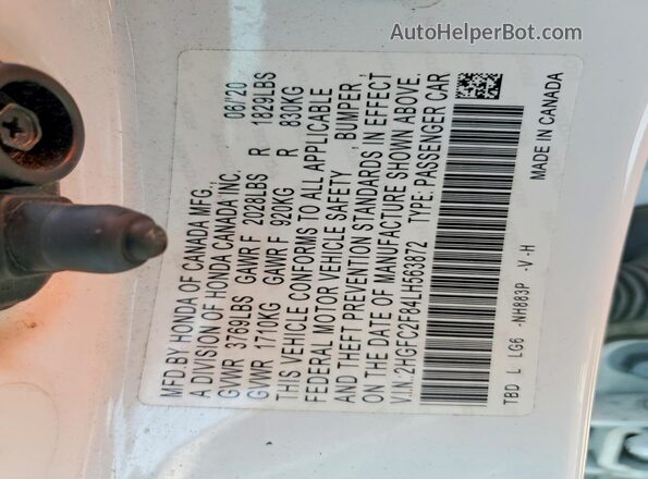 2HGFC2F84LH563872 2020 HONDA CIVIC White Engine compartment view