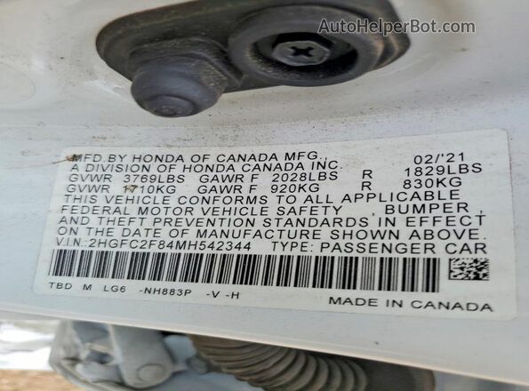 2HGFC2F84MH542344 2021 HONDA CIVIC White Շարժիչի բաժամունքի տեսք