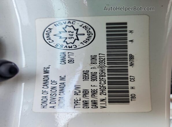 2HGFC2F85HH039217 2017 HONDA CIVIC White Вид підкапотного простору