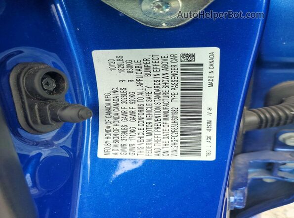 2HGFC2F85LH601982 2020 HONDA CIVIC Blue Widok komory silnika