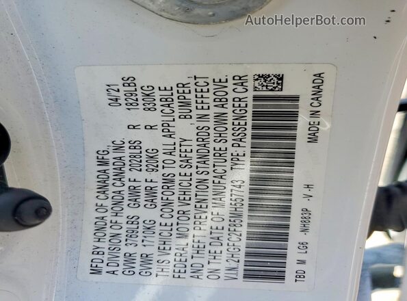 2HGFC2F85MH557743 2021 HONDA CIVIC White Engine compartment view