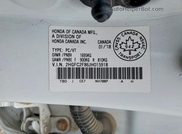 2HGFC2F86JH015918 2018 HONDA CIVIC White Engine compartment view