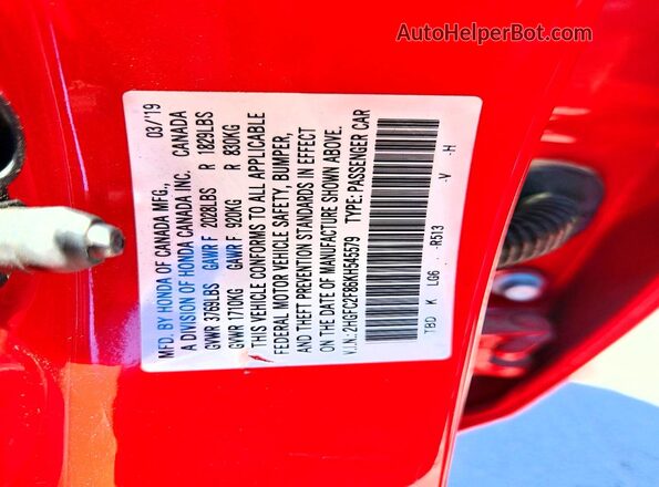 2HGFC2F86KH545579 2019 HONDA CIVIC Red Вид підкапотного простору