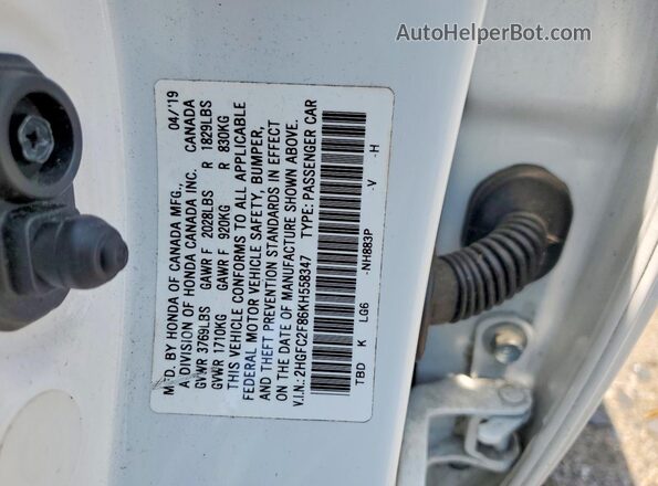 2HGFC2F86KH558347 2019 HONDA CIVIC White Engine compartment view