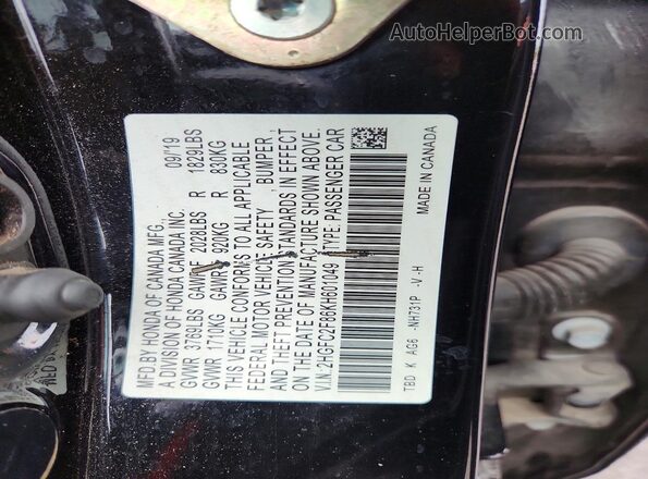 2HGFC2F86KH601049 2019 HONDA CIVIC Black Вид підкапотного простору