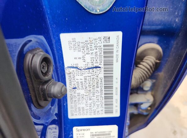 2HGFC2F86MH506445 2021 HONDA CIVIC Blue Widok komory silnika