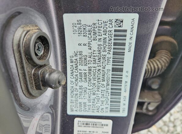 2HGFC2F87MH501710 2021 HONDA CIVIC Gray Vista del compartimento del motor