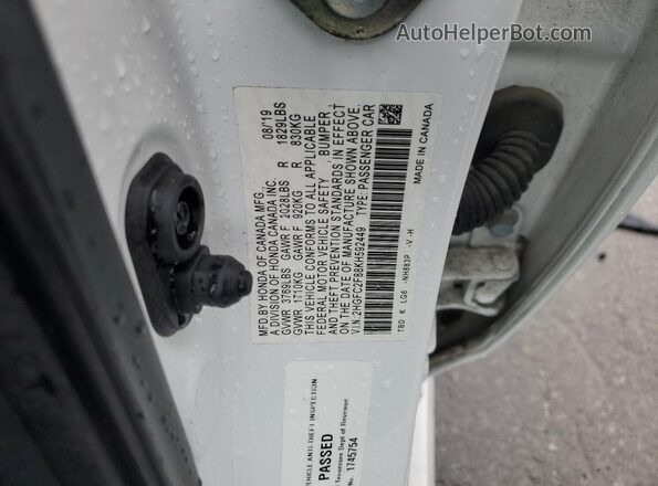 2HGFC2F88KH592449 2019 HONDA CIVIC White VIN კოდის სტიკერის ხედი