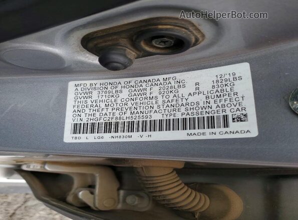 2HGFC2F88LH525593 2020 HONDA CIVIC Silver Vista del compartimento del motor