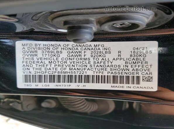 2HGFC2F88MH557221 2021 HONDA CIVIC Black Vista del compartimento del motor