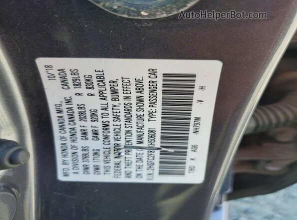 2HGFC2F89KH506081 2019 HONDA CIVIC Gray Շարժիչի բաժամունքի տեսք