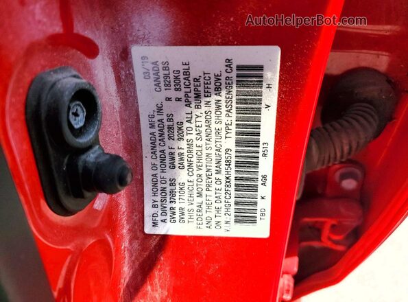 2HGFC2F8XKH548579 2019 HONDA CIVIC Red Widok komory silnika