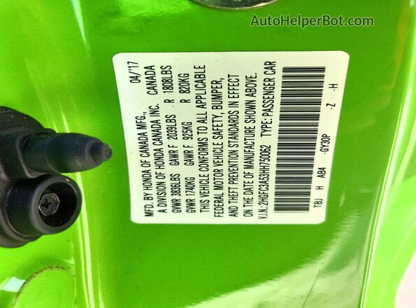 2HGFC3A53HH750062 2017 HONDA CIVIC Green Widok komory silnika