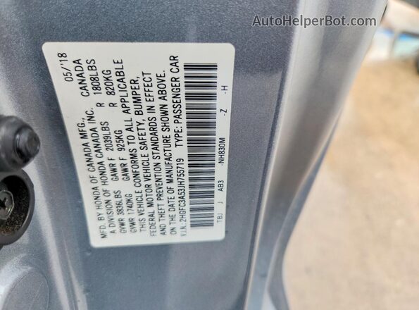 2HGFC3A53JH755719 2018 HONDA CIVIC Silver Շարժիչի բաժամունքի տեսք