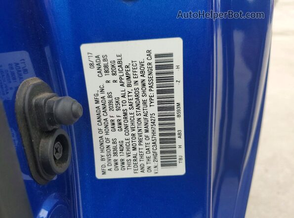 2HGFC3A57HH754275 2017 HONDA CIVIC Blue Vista del compartimento del motor
