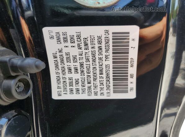 2HGFC3A5XHH751225 2017 HONDA CIVIC Black VIN կոդի պիտակի տեսք