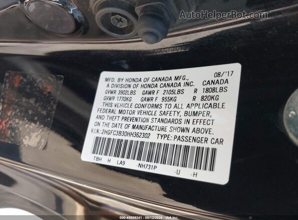 2HGFC3B30HH362302 2017 HONDA CIVIC Black ძრავის განყოფილების ხედი