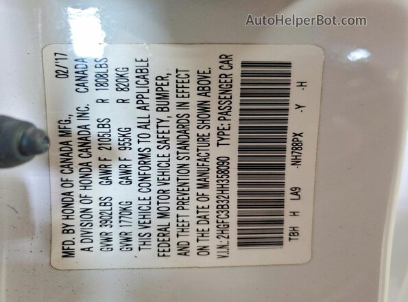 2HGFC3B32HH358090 2017 HONDA CIVIC White VIN კოდის სტიკერის ხედი
