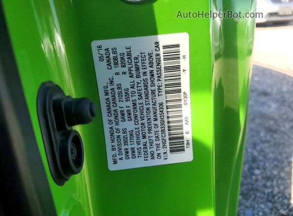 2HGFC3B33GH354306 2016 HONDA CIVIC Green Շարժիչի բաժամունքի տեսք