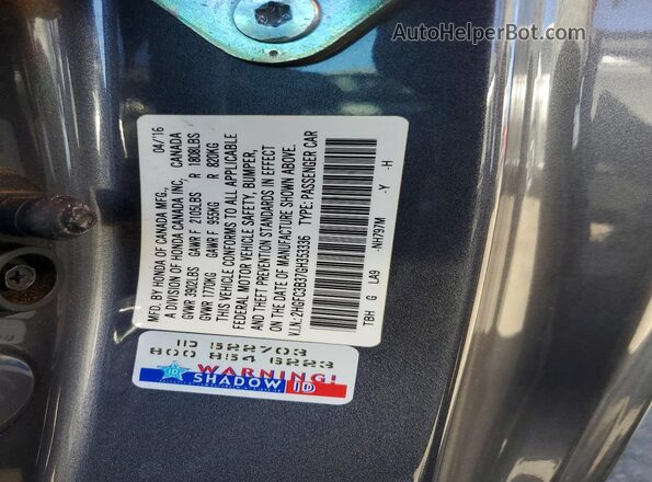 2HGFC3B37GH353336 2016 HONDA CIVIC Gray Engine compartment view