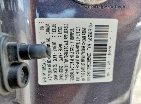 2HGFC3B3XGH350687 2016 HONDA CIVIC Gray 