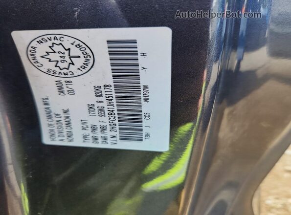 2HGFC3B41JH451178 2018 HONDA CIVIC Gray VIN კოდის სტიკერის ხედი