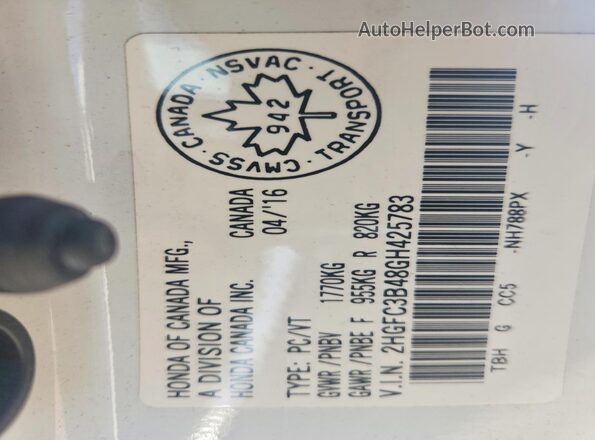 2HGFC3B48GH425783 2016 HONDA CIVIC White Widok komory silnika