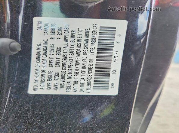 2HGFC3B7XJH353101 2018 HONDA CIVIC Black Widok komory silnika