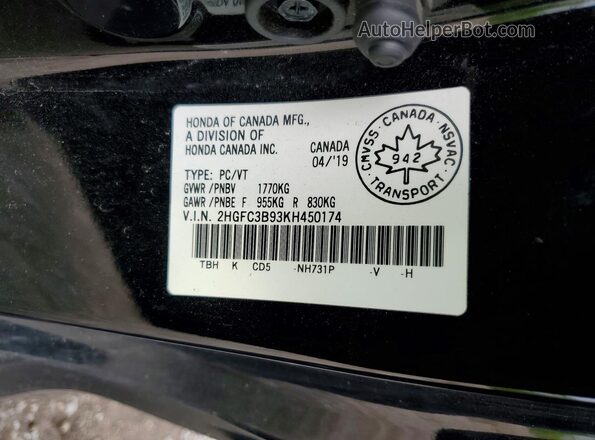 2HGFC3B93KH450174 2019 HONDA CIVIC Black Widok komory silnika