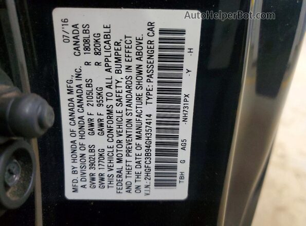 2HGFC3B94GH357414 2016 HONDA CIVIC Black Вид підкапотного простору