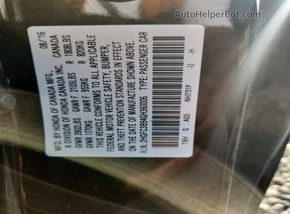 2HGFC3B94GH360006 2016 HONDA CIVIC Black Widok naklejki z numerem VIN