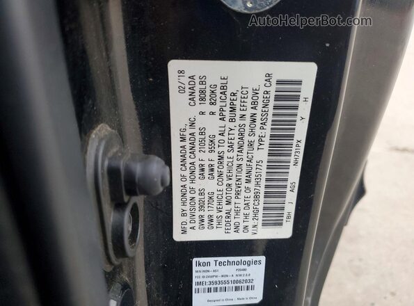 2HGFC3B97JH351775 2018 HONDA CIVIC Black ძრავის განყოფილების ხედი