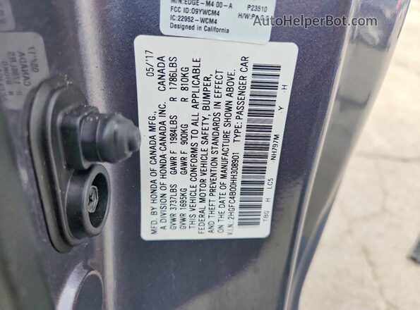 2HGFC4B00HH308901 2017 HONDA CIVIC Gray Շարժիչի բաժամունքի տեսք