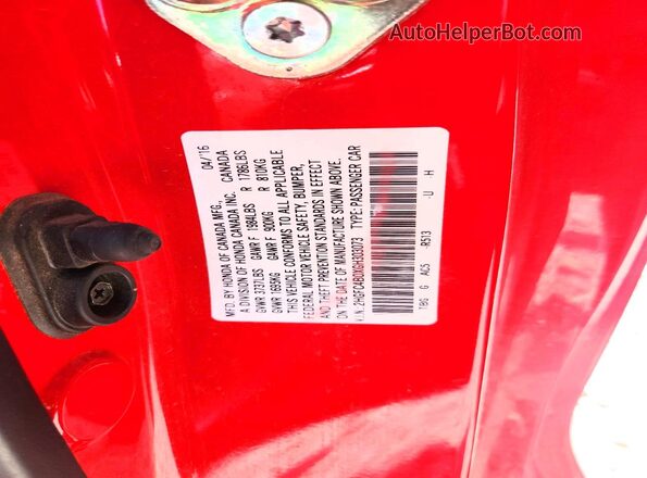 2HGFC4B0XGH303073 2016 HONDA CIVIC Red Engine compartment view