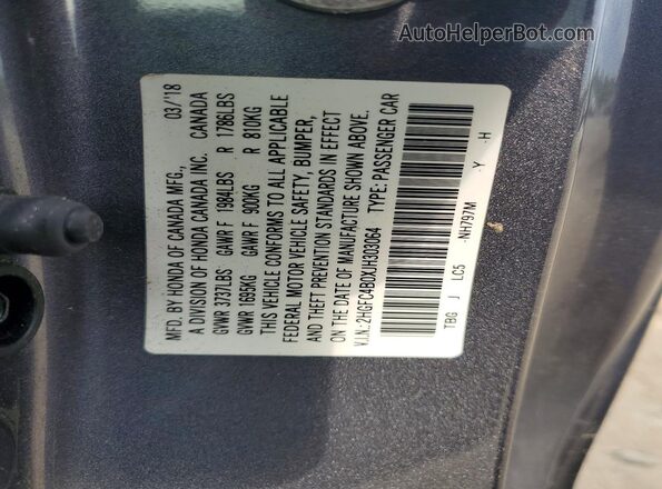 2HGFC4B0XJH303064 2018 HONDA CIVIC Gray ძრავის განყოფილების ხედი
