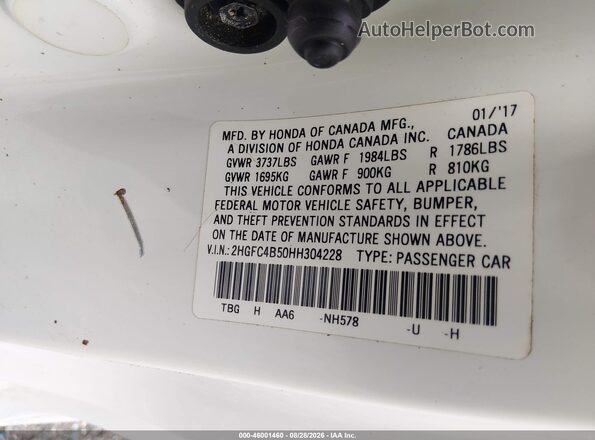 2HGFC4B50HH304228 2017 HONDA CIVIC White Vista del compartimento del motor
