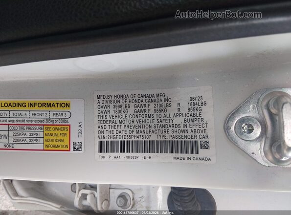 2HGFE1E55PH475107 2023 HONDA CIVIC White Widok komory silnika