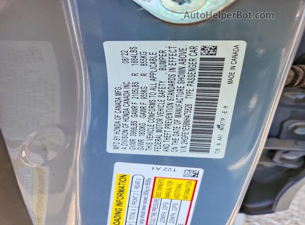 2HGFE1E58NH475826 2022 HONDA CIVIC Gray Vista del compartimento del motor