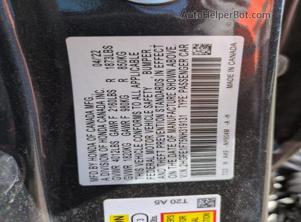 2HGFE1F75NH319131 2022 HONDA CIVIC Gray 