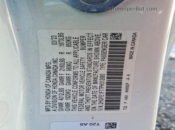 2HGFE1F77PH312880 2023 HONDA CIVIC White VIN կոդի պիտակի տեսք