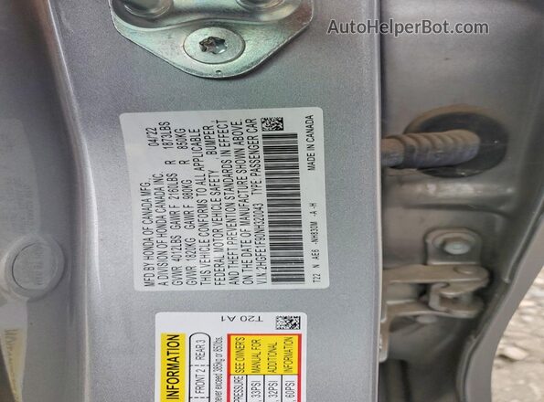 2HGFE1F90NH320043 2022 HONDA CIVIC Silver Շարժիչի բաժամունքի տեսք