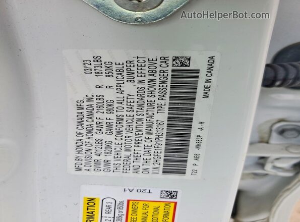 2HGFE1F91PH313167 2023 HONDA CIVIC White Շարժիչի բաժամունքի տեսք