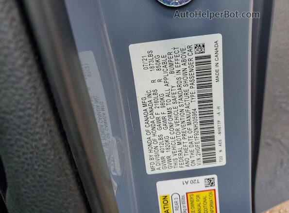 2HGFE1F92NH305964 2022 HONDA CIVIC Gray Շարժիչի բաժամունքի տեսք