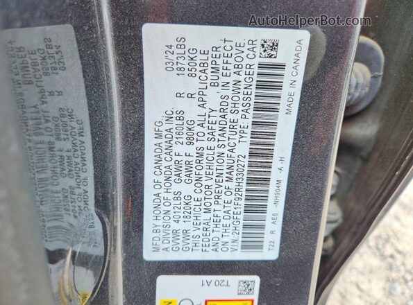 2HGFE1F92RH330272 2024 HONDA CIVIC Gray Engine compartment view