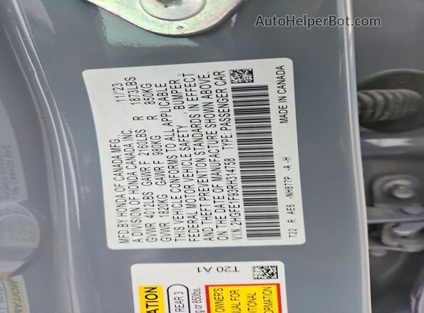 2HGFE1F93RH314758 2024 HONDA CIVIC Gray Շարժիչի բաժամունքի տեսք