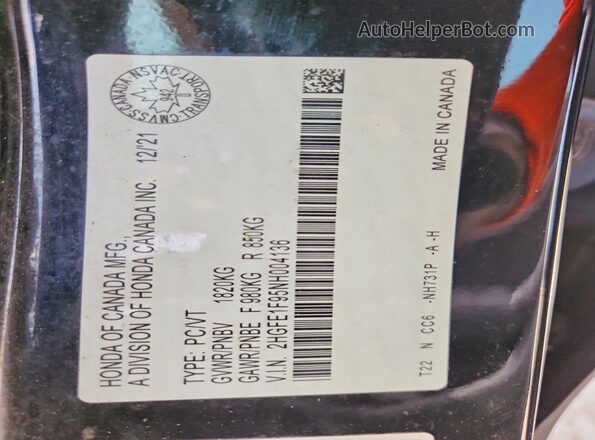 2HGFE1F95NH004136 2022 HONDA CIVIC Black Շարժիչի բաժամունքի տեսք