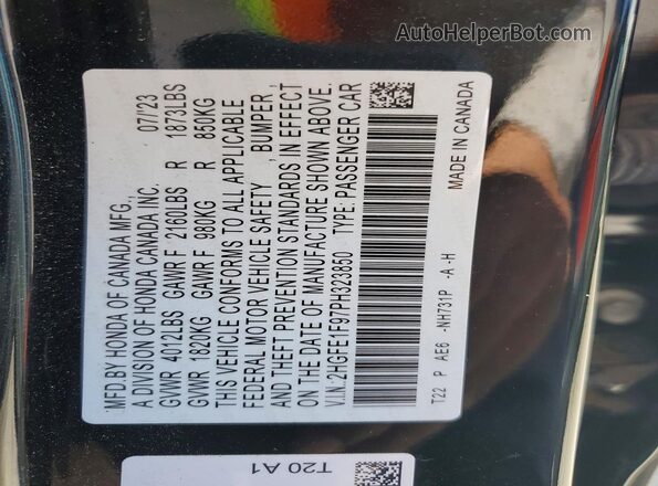2HGFE1F97PH323850 2023 HONDA CIVIC Black VIN sticker view
