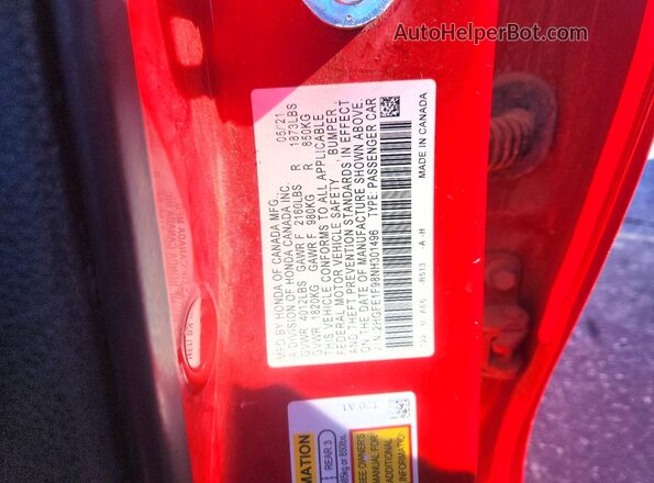 2HGFE1F98NH301496 2022 HONDA CIVIC Red Vista del compartimento del motor