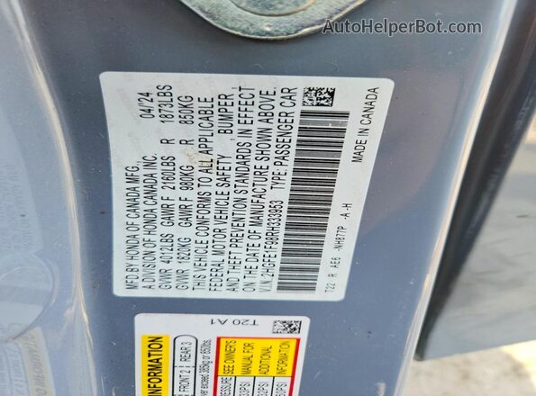 2HGFE1F98RH333953 2024 HONDA CIVIC Gray Вид підкапотного простору