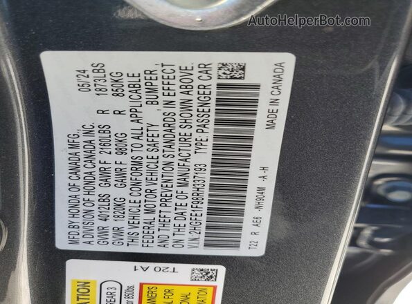 2HGFE1F98RH337193 2024 HONDA CIVIC Gray VIN sticker view